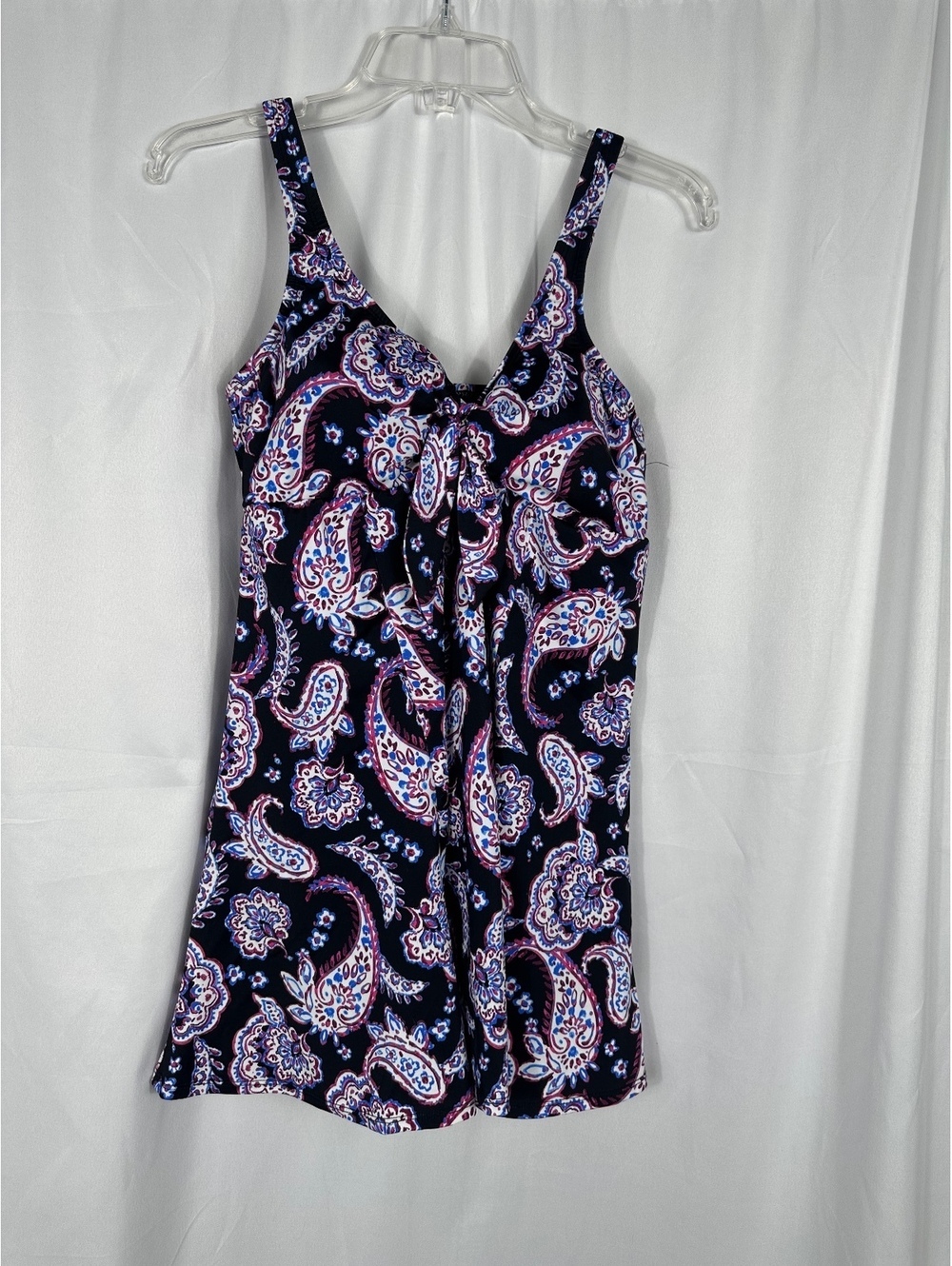 Swim Solutions Women's Navy Blue Paisley Print Swimdress Swimsuit Size 16